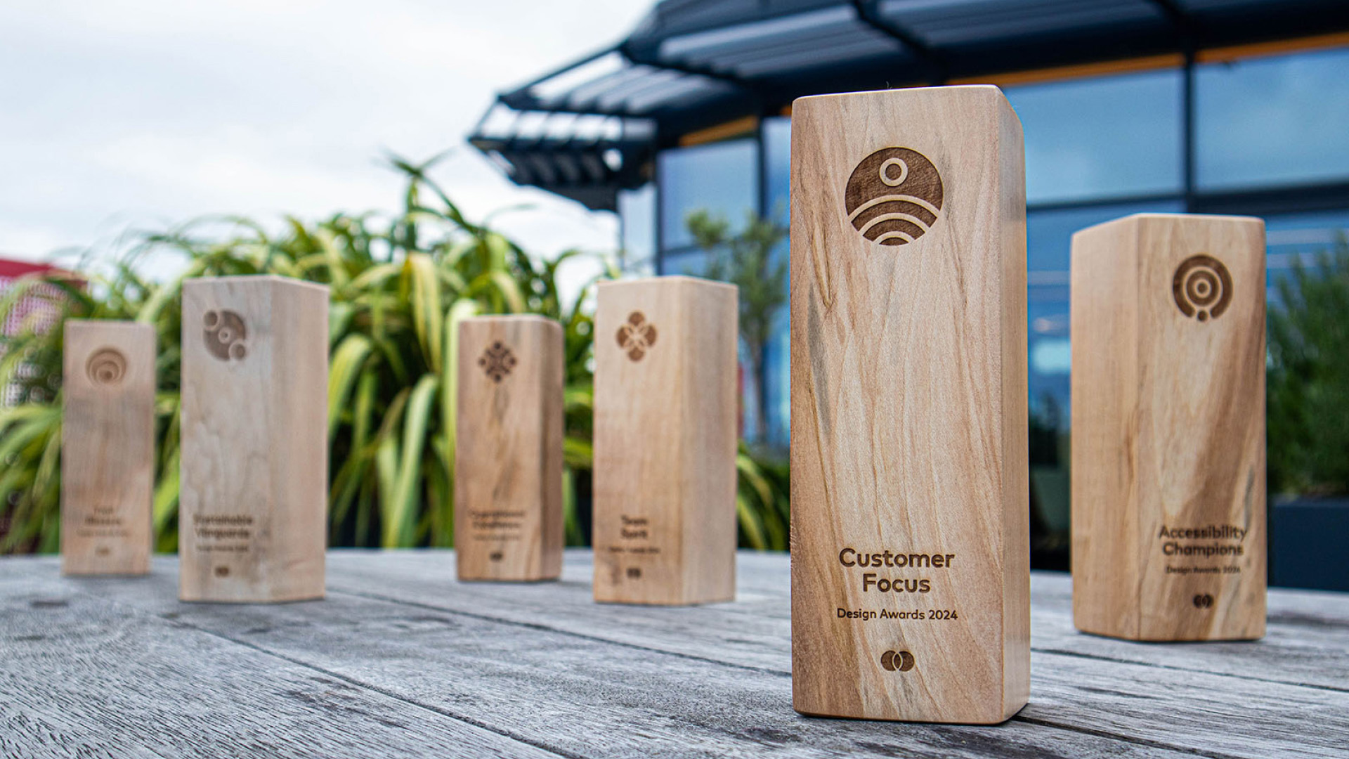 Image of a group of wooden awards