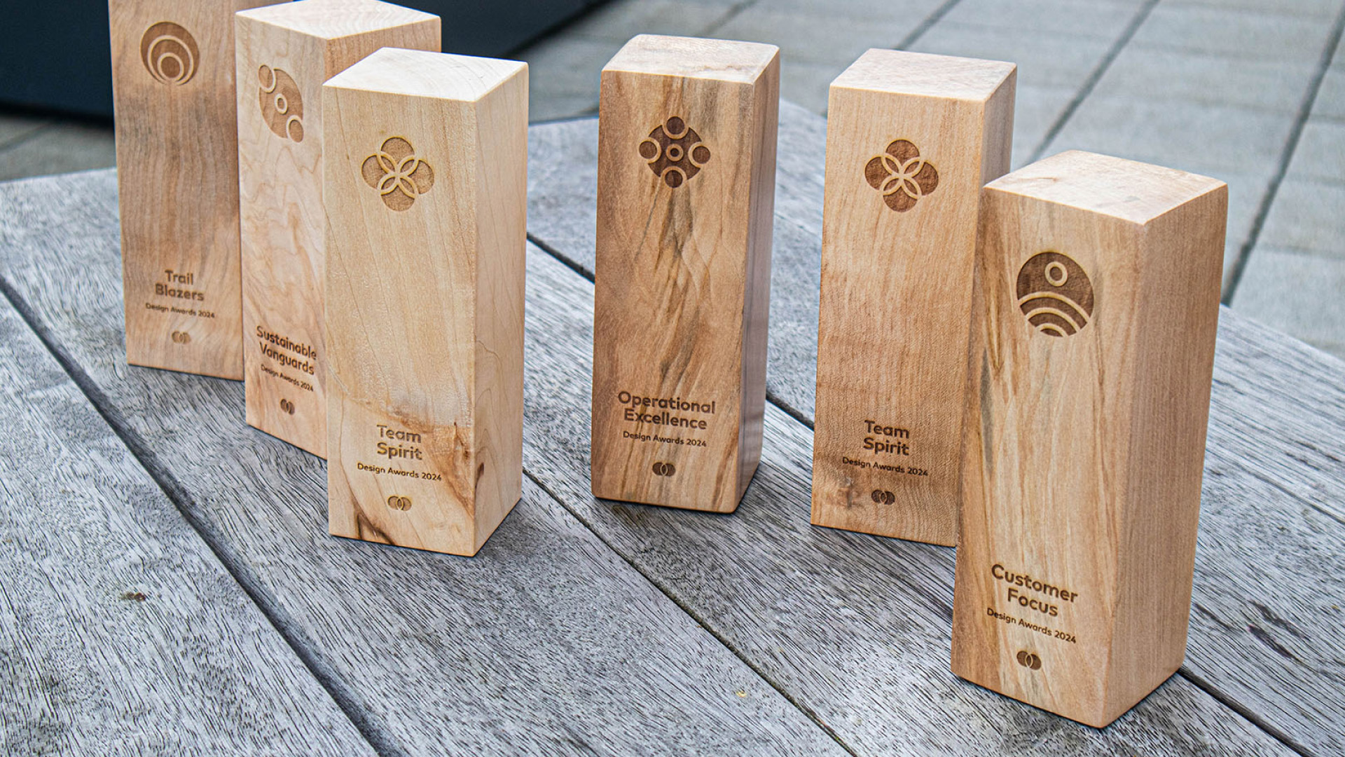 Image of a group of wooden awards