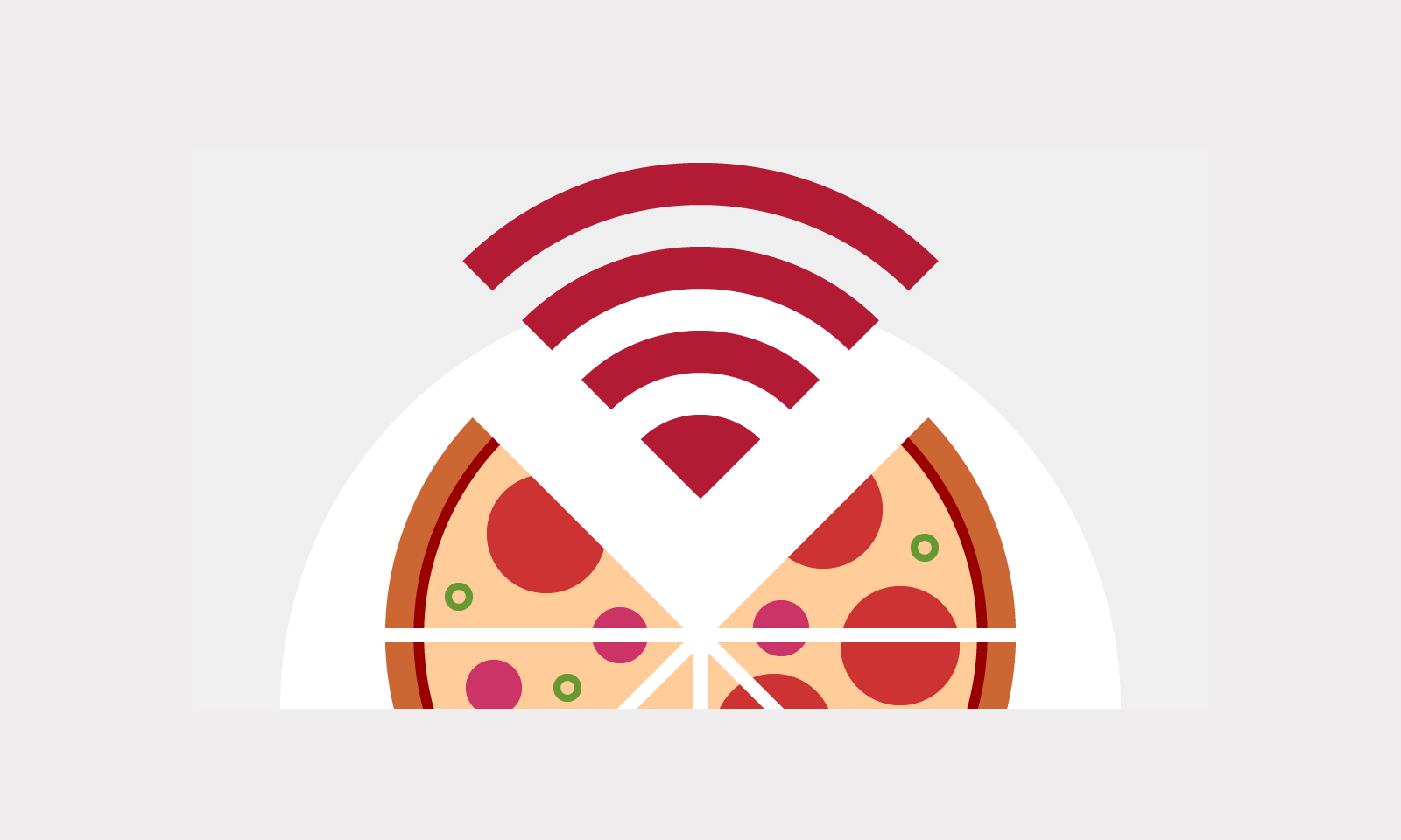Illustration of a sliced pizza with a wifi icon taking the place of two slices