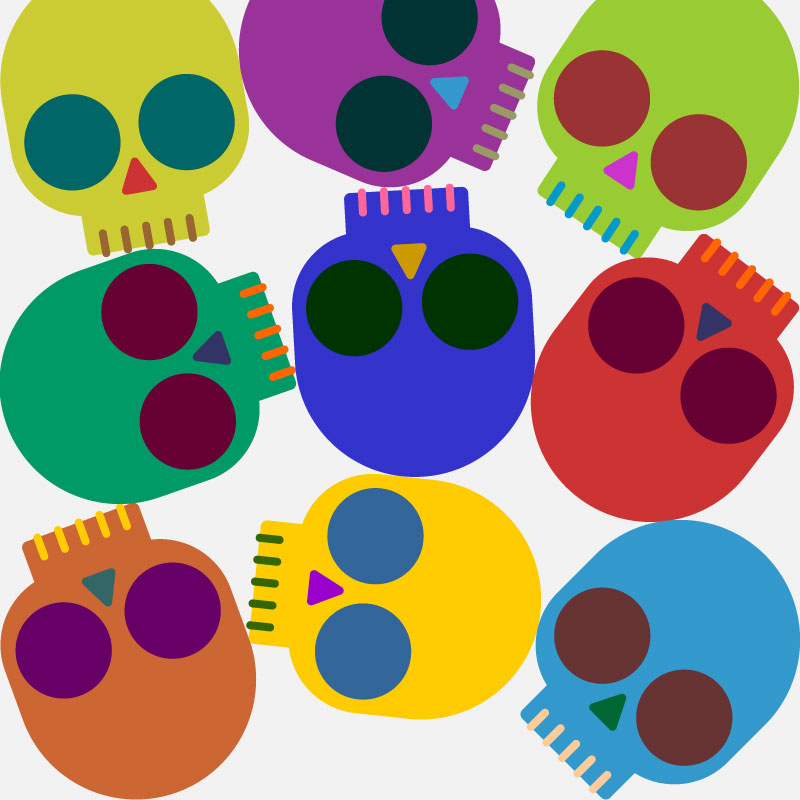 Stack of coloured skulls illustration