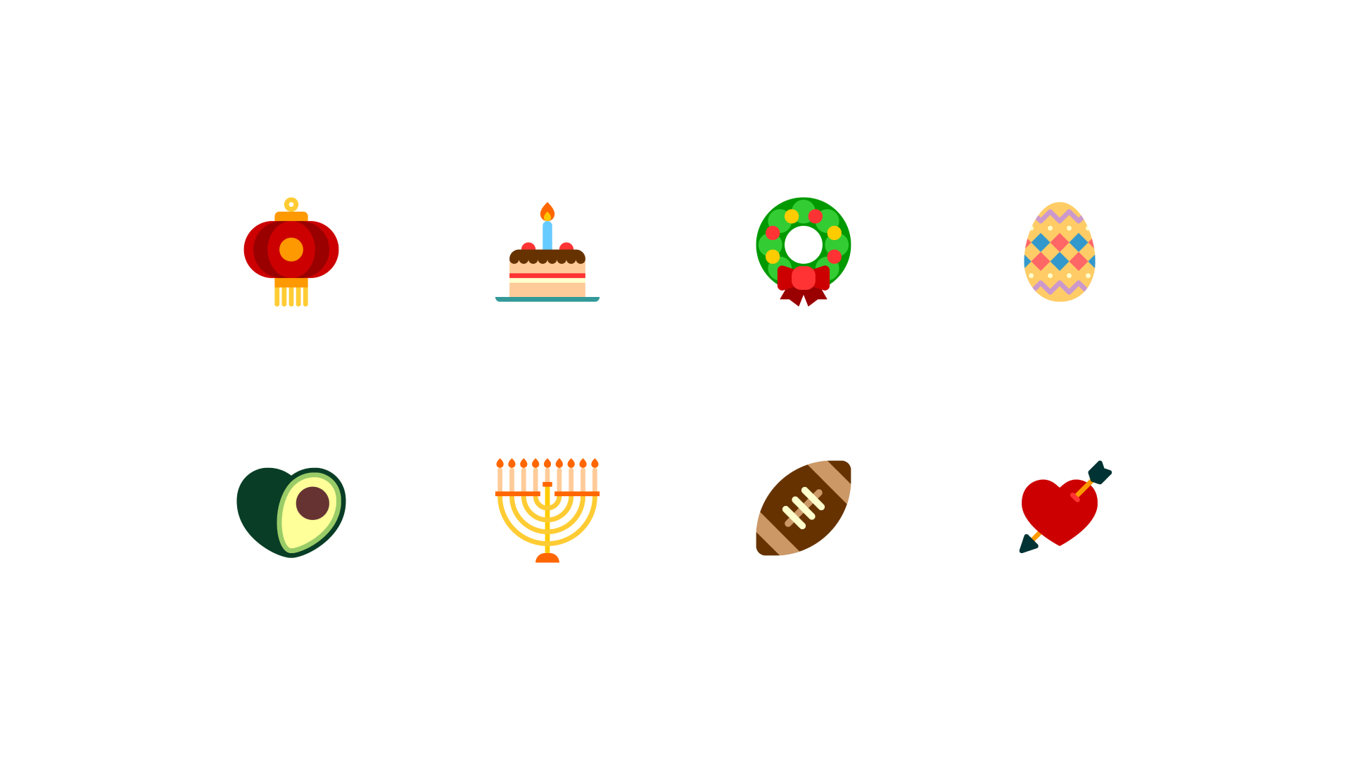 Image of a group of recipe category icons depicting cooking ingredients, techniques and appliances