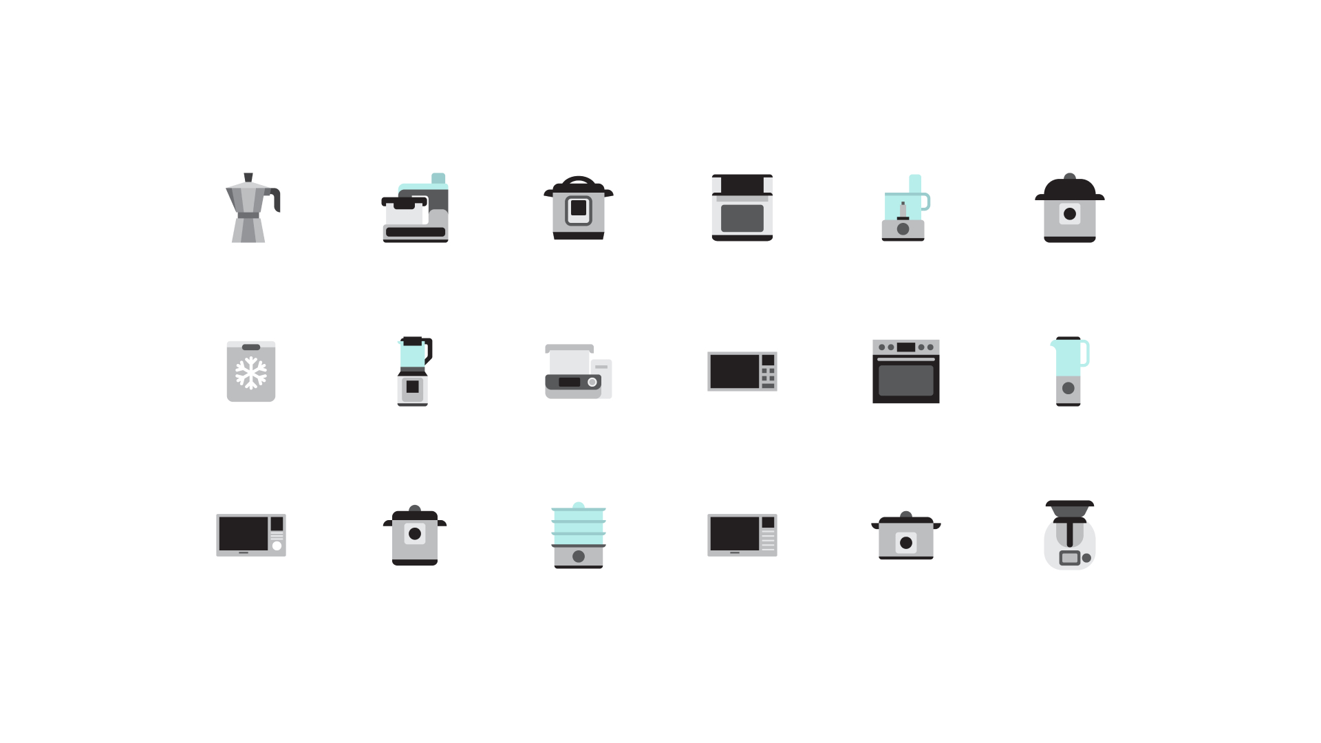 Image of a group of recipe category icons depicting cooking ingredients, techniques and appliances