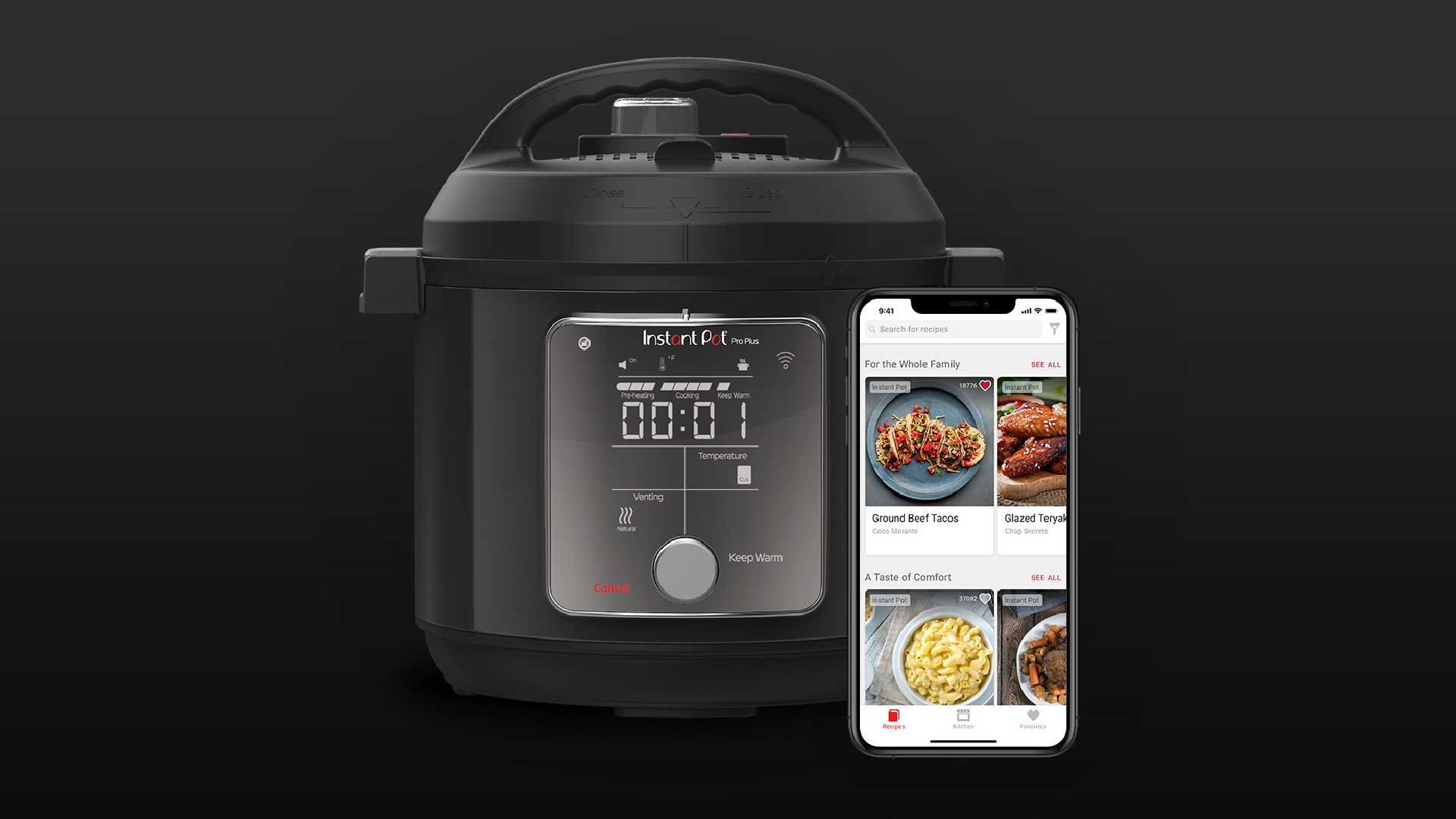 Image of a mobile device and a smart pressure cooker