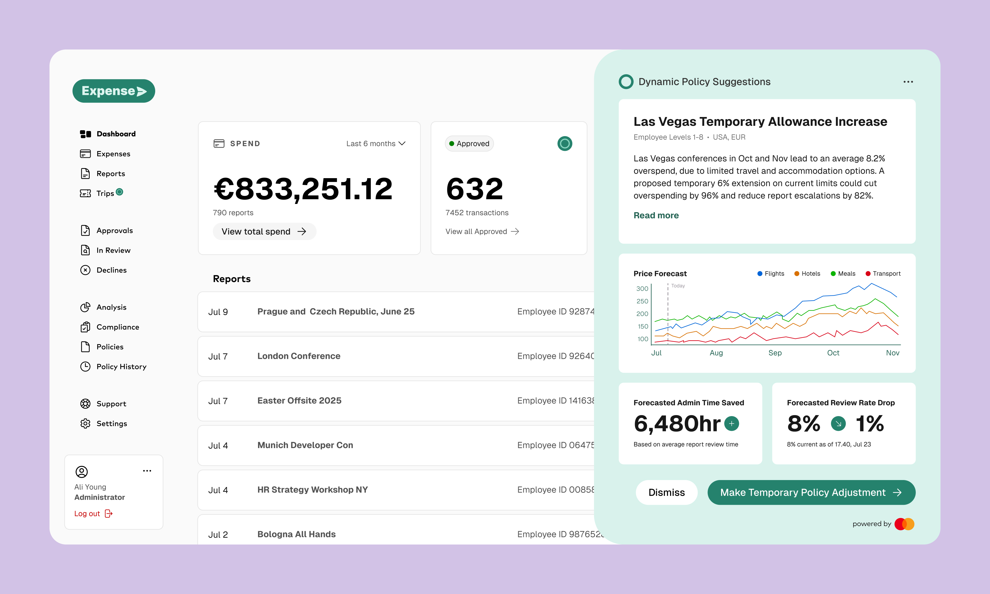Image of an expenses platform software interface concept